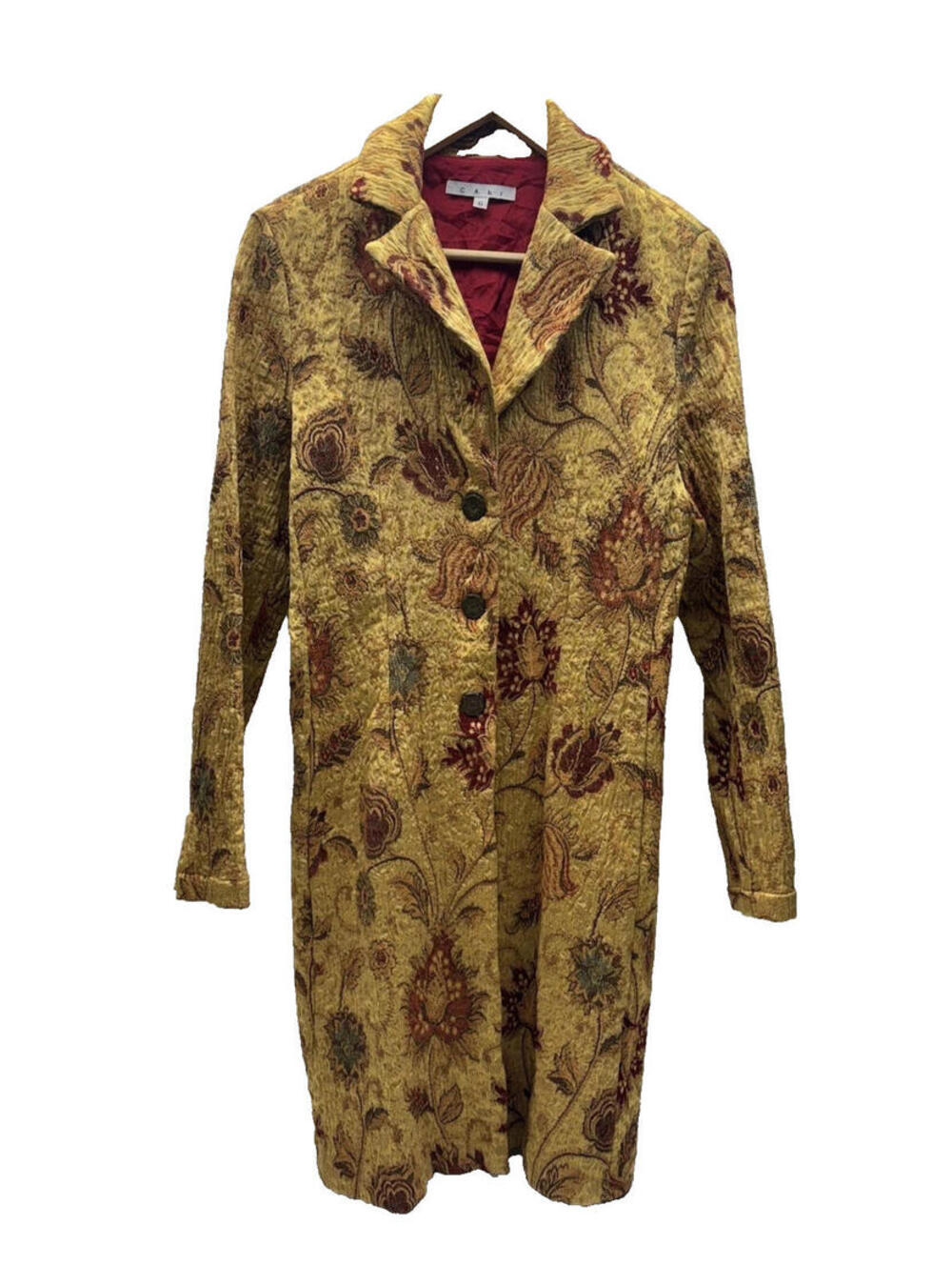 Cabi Gold Floral Tapestry Jacket Guinevere Brocade Flower Long Coat sz 6
